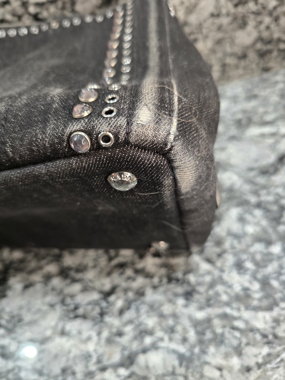 Prada Canapa Bijoux Crystal Embellished Denim Tote (Small) - Picture 13 of 16